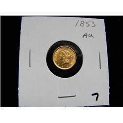 $1 GOLD LIBERTY HEAD 1853 (AU) STRONG LUSTER