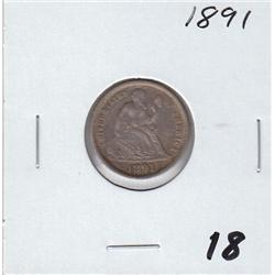 1891 SEATED LIBERTY DIME SHARP DETAILS