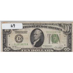 $10 REDEEMABLE IN GOLD 1928 **CLEVELAND ** GREEN SEAL