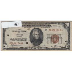 $20 FRBN CURRENCY BROWN SEAL 1929