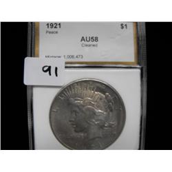 KEY 1921 $1 PEACE DOLLAR (AU 58)