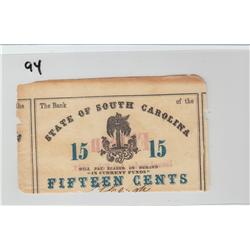 15 CENT OBSOLETE SOUTH CAROLINA 1863