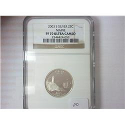 2003-S SILVER MAINE QUARTER NGC PF70 ULTRA CAMEO