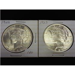 1922 & 23 PEACE SILVER DOLLARS (UNC)