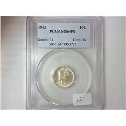 1943 MERCURY DIME PCGS MS64 FB