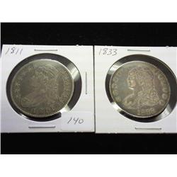 1811 (FINE) & 1833 (EXTRA FINE) BUST HALF DOLLARS