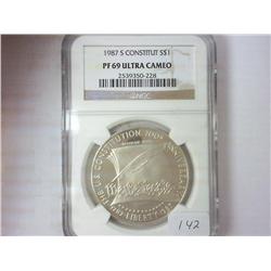 1987-S CONSTITUTION SILVER DOLLAR NGC PF69 ULTRA
