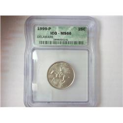 1999-P DELAWARE QUARTER ICG MS66