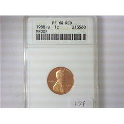 1988-S LINCOLN CENT ANACS PF68 RED