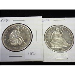 1858 (UNC) & 76-CC (VERY FINE) SEATED LIB. HALVES