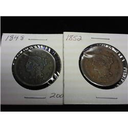1848 (AU) & 1852 (EXTRA FINE) US LARGE CENTS