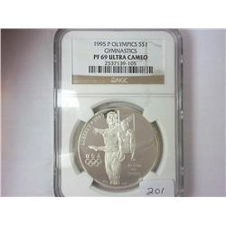 1995-P OLYMPICS GYMNASTICS SILVER DOLLAR NGC PF69