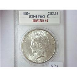 1926-S PEACE SILVER $ BLANCHARD MS60+ REDFIELD