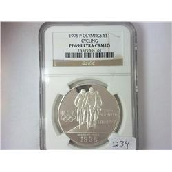 1995-P OLYMPICS CYCLING SILVER DOLLAR NGC PF69