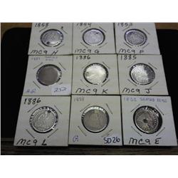 9 ASSORTED SEATED LIBERTY DIMES (SILVER)