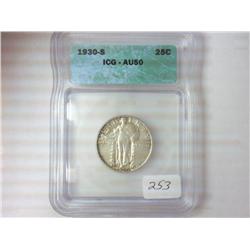 1930-S STANDING LIBERTY QUARTER ICG (AU50)