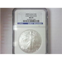 2009 AMERICAN SILVER EAGLE NGC MS69 EARLY RELEASE
