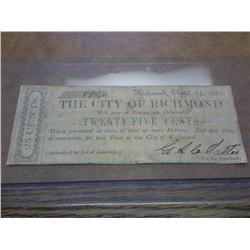 1862 CITY OF RICHMOND 25 CENTS HAND SIGNED & # ERD