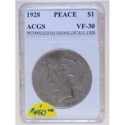 Philadelphia Mint 1928 Peace Dollar VF-30