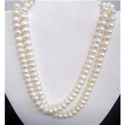 16" White Potato Pearl Double Strand Necklace