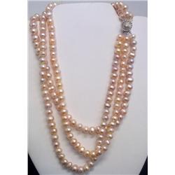16" Tri-Color Triple Strand Pearl Necklace