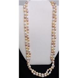 48" Single Strand Tri-Color Rice Pearl Necklace