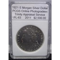 1921-S Morgan Silver Dollar PL-63 w/ Appraisal