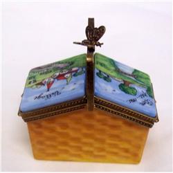 Limoge Hand Painted Picnic Basket Trinket Box