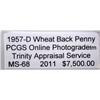 Image 2 : 1957-D Wheat Back Penny MS-68 w/ Appraisal