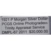 Image 3 : 1921-P Morgan Silver Dollar DMPL-67 w/ Appraisal