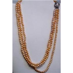 Peach Pearl 3 Strand 16" Necklace