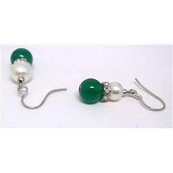 Pearl and Green Bead Earring Set