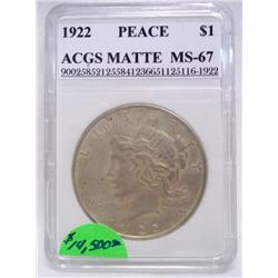 1922 Peace Silver Dollar MS-67