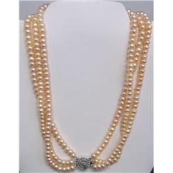 Peach Pearl Three Strand 17" Necklace