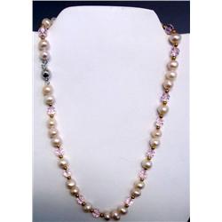 16" Pearl and Swarovski Single Strand Necklace