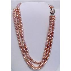 18" Pink Pearl Three Strand Necklace