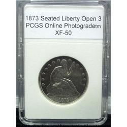 1873 Seated Liberty Half Dollar XF-50 Open 3 Arrow