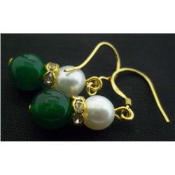 Pearl and Green Bead Earring Set