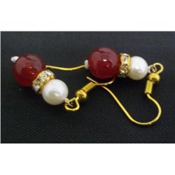 Pearl and Red Bead Earring Set