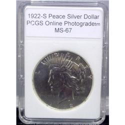 1922-S Peace Dollar MS-67 with appraisal