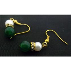 Pearl and Green Bead Earring Set