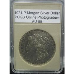 1921-P Morgan Silver Dollar  AU 58