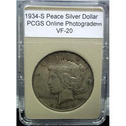 1934-S Peace Silver Dollar VF-20