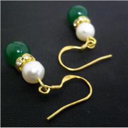 Pearl and Green Bead Earring Set