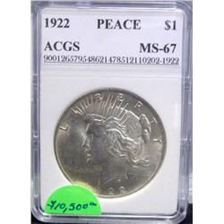 1922 Peace Silver Dollar MS-67