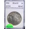 1922 Peace Silver Dollar MS-67