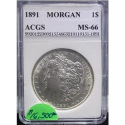 1891 Morgan Silver Dollar MS-66