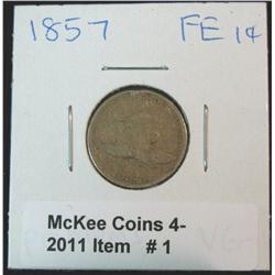 1. 1857 U.S. Flying Eagle Cent. Rim Bruise. VG-8.