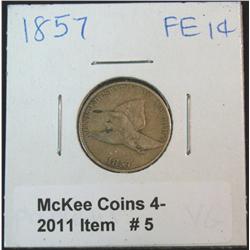 5. 1857 U.S. Flying Eagle Cent. Rim VG-8. Small dig.