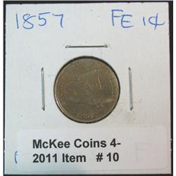 10. 1857 U.S. Flying Eagle Cent. Rim. F-12. Cleaned.